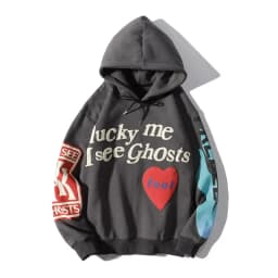 Harajuku Weirdo Graffiti Letter Printed Hoodies Men 2025 Lucky Me I See Ghosts Mens Hooded Sweatshirt Fleece Pullover Streetwear