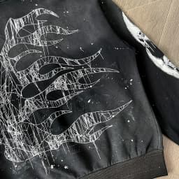Handmade Ink Splashing Black Hooded Zipper Sweater HS Washing Water Pure Cotton Hooded Sweater
