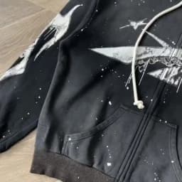 Handmade Ink Splashing Black Hooded Zipper Sweater HS Washing Water Pure Cotton Hooded Sweater
