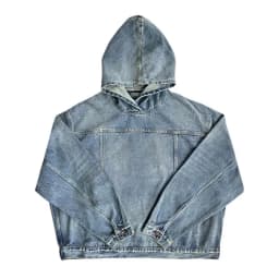 Mens Autumn Fashion Denim Washed Distressed Retro Hoodie Genderless Street Fashion Casual Loose Denim Sweatshirt Unisex