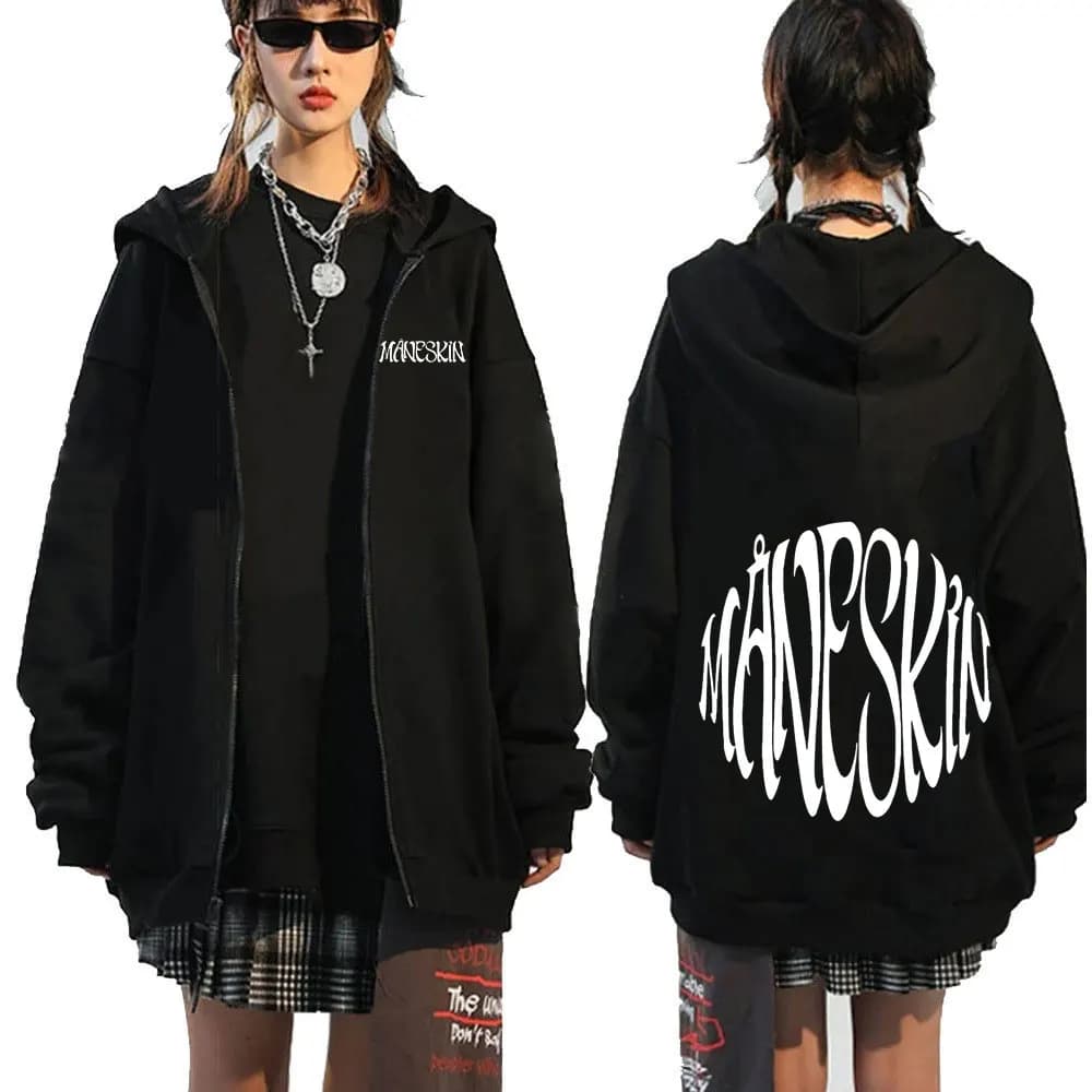 Italian Rock Band Maneskin Logo Zipper Hoodie Men's Fashion Vintage Zip Up Sweatshirt Punk Oversized Hoodies Jacket Outerwear