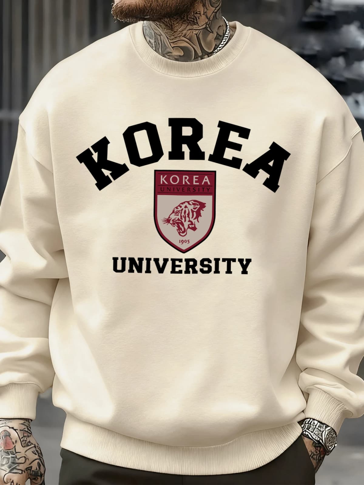 Korea University Pattern Men Sweatshirt Autumn Hip Hop Pullovers Loose Fashion Unisex Sweatshirts Soft Fleece Sportswears