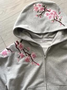 Men Womens Pink Zip Jacket Harajuku Hip Hop Pattern Streetwear Y2K Retro Oversized Sakura Print Hooded Jacket