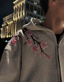 Men Womens Pink Zip Jacket Harajuku Hip Hop Pattern Streetwear Y2K Retro Oversized Sakura Print Hooded Jacket