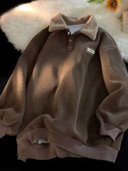 Lamb Velvet Collar Sweatshirt Men's Autumn Winter Thickened Loose Japanese Style Retro Versatile Corduroy Top Coat