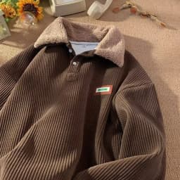 Lamb Velvet Collar Sweatshirt Men's Autumn Winter Thickened Loose Japanese Style Retro Versatile Corduroy Top Coat