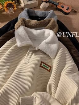 Lamb Velvet Collar Sweatshirt Men's Autumn Winter Thickened Loose Japanese Style Retro Versatile Corduroy Top Coat