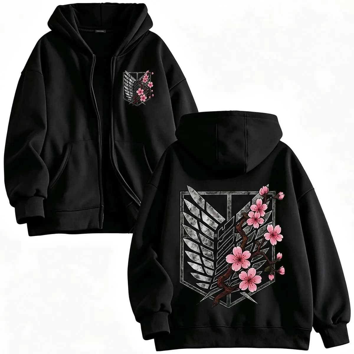 Anime Attack on Titan Mikasa Ackerman Eren Jaeger Wings of Freedom Logo Zipper Hoodies Men Zip Up Sweatshirt Long Sleeves Jacket