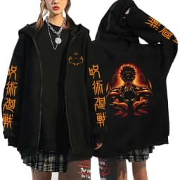 Satoru Gojo Print Hooded Anime Jujutsu Kaisen Clothing Men Women Zipper Hoodies Oversized Casual Sweatshirt Harajuku Zip Jacket