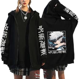 Satoru Gojo Print Hooded Anime Jujutsu Kaisen Clothing Men Women Zipper Hoodies Oversized Casual Sweatshirt Harajuku Zip Jacket