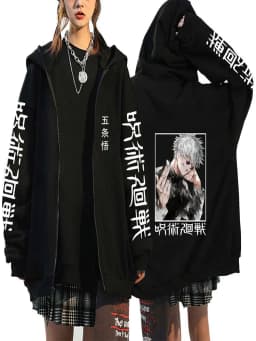 Satoru Gojo Print Hooded Anime Jujutsu Kaisen Clothing Men Women Zipper Hoodies Oversized Casual Sweatshirt Harajuku Zip Jacket