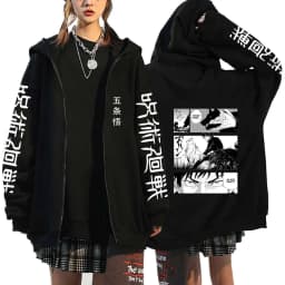 Satoru Gojo Print Hooded Anime Jujutsu Kaisen Clothing Men Women Zipper Hoodies Oversized Casual Sweatshirt Harajuku Zip Jacket