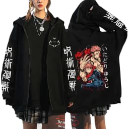 Satoru Gojo Print Hooded Anime Jujutsu Kaisen Clothing Men Women Zipper Hoodies Oversized Casual Sweatshirt Harajuku Zip Jacket