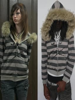 High Street Stylish Striped Skull Print Cute Plush Hat Hoodies Fashion Gothic Streetwear Casual Loose Neutral Zipper Sweatshirts