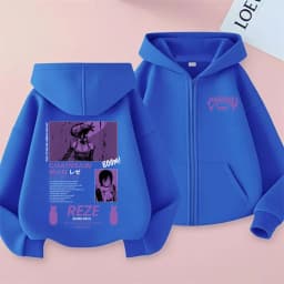 Anime Chainsaw Man Zipper Hoodie Cartoon Reze Graphic Zip Up Jacket Men Women Manga Oversized Fleece Cotton Zip Up Sweatshirt