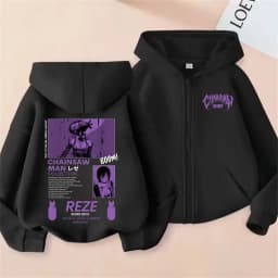 Anime Chainsaw Man Zipper Hoodie Cartoon Reze Graphic Zip Up Jacket Men Women Manga Oversized Fleece Cotton Zip Up Sweatshirt