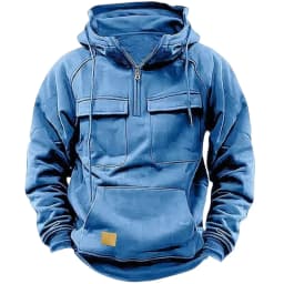 Men's Stylish Casual Solid-Color Hooded Brushed Fleece Hoodie, Fashionable Half-Zip Multi-Pocket Comfortable Street Hoodie