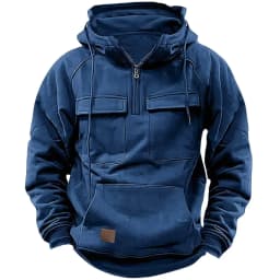 Men's Stylish Casual Solid-Color Hooded Brushed Fleece Hoodie, Fashionable Half-Zip Multi-Pocket Comfortable Street Hoodie
