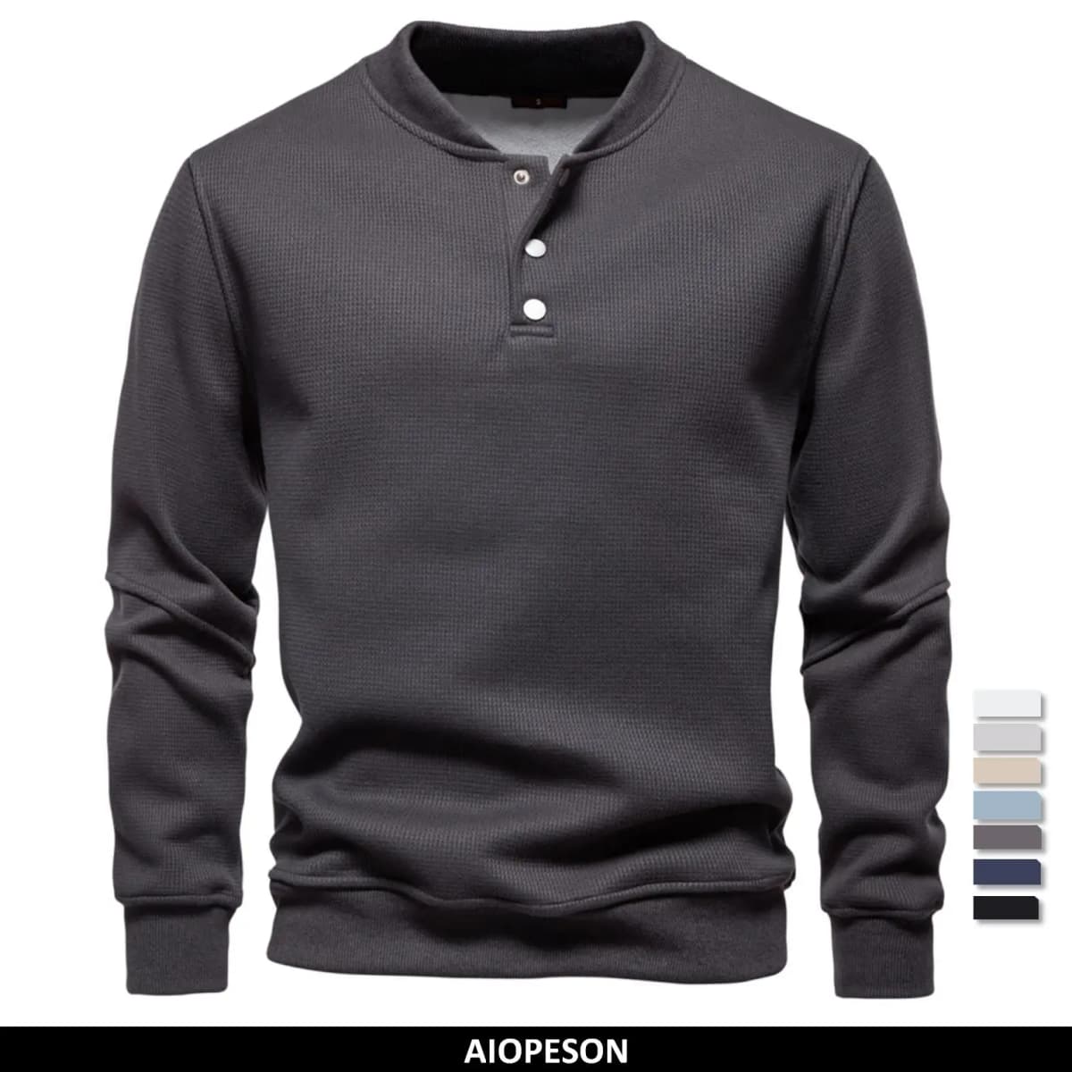 AIOPESON Men's High Quality Sweatshirt Solid Color Button Down Placket Winter Warm Fleece Lined Casual Pullover Mens Sweatshirts