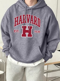 Harvard Est. 1636 Printed Sport Casual Hoody Men Street Fleece Sweatshirts Comfortable Loose Clothes Vintage Pocket Sportswears