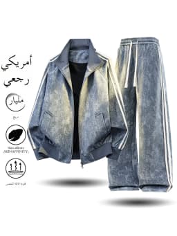 American Style Casual Sports Set for Men Cotton Long Sleeve Jacket And Pants Autumn Spring Stand Collar Sweatshirt Outfit