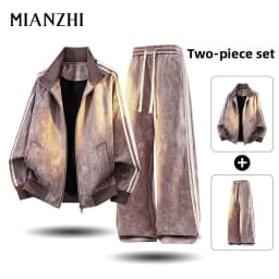 American Style Casual Sports Set for Men Cotton Long Sleeve Jacket And Pants Autumn Spring Stand Collar Sweatshirt Outfit