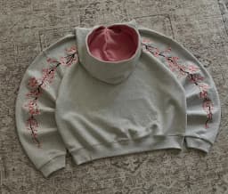 Y2K Retro Loose Sakura Embroidered Hoodie Unisex Pink Quarter-Button Sweatshirt Harajuku Style Hip-Hop Pattern Streetwear