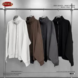 ZODF Fashion 2025 Autumn Man Solid 430gsm Zipper Hoodies For Men Unisex Heavy Weight Loose Stand Collar Coats HY1101