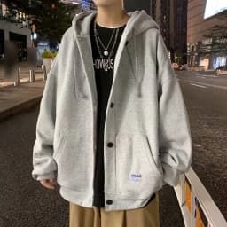 Men's Oversized Fleece-lined Hoodie Cardigan Thickened Autumn Winter Casual Style Pure Color Button Closure Loose Fit Coat