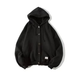 Men's Oversized Fleece-lined Hoodie Cardigan Thickened Autumn Winter Casual Style Pure Color Button Closure Loose Fit Coat