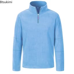 Quality Men's Thicken Warm Polar Fleece Hoodies Fashion Stand Collar Half-zip Pullovers Autumn Winter Casual Sweatshirts for Men