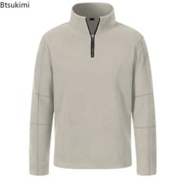 Quality Men's Thicken Warm Polar Fleece Hoodies Fashion Stand Collar Half-zip Pullovers Autumn Winter Casual Sweatshirts for Men