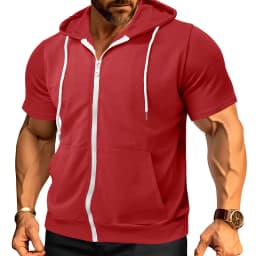 New 2026 Men's Casual Sweatshirts Short Sleeve Hoodies JacketS Solid Slim Zip Man SportS Tops Comfotable Outdoor Clothes for Men