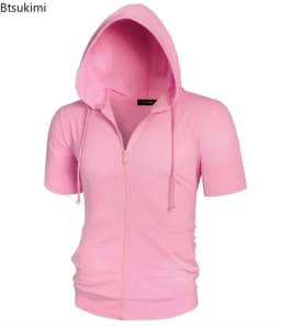 New 2026 Men's Casual Sweatshirts Short Sleeve Hoodies JacketS Solid Slim Zip Man SportS Tops Comfotable Outdoor Clothes for Men