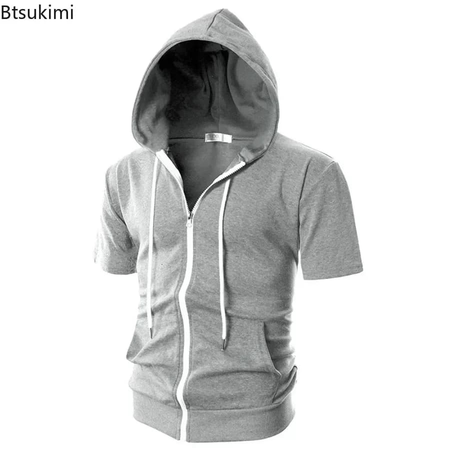 New 2026 Men's Casual Sweatshirts Short Sleeve Hoodies JacketS Solid Slim Zip Man SportS Tops Comfotable Outdoor Clothes for Men