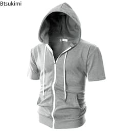 New 2026 Men's Casual Sweatshirts Short Sleeve Hoodies JacketS Solid Slim Zip Man SportS Tops Comfotable Outdoor Clothes for Men