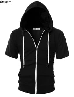 New 2026 Men's Casual Sweatshirts Short Sleeve Hoodies JacketS Solid Slim Zip Man SportS Tops Comfotable Outdoor Clothes for Men