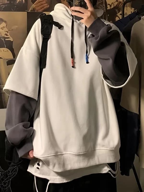 Loose Fit Hoodie Sweatshirt Men's Teenage American Retro Style Fleece Lined Wear Resistant Warm Casual Outerwear
