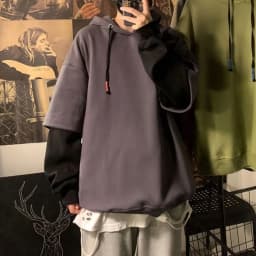 Loose Fit Hoodie Sweatshirt Men's Teenage American Retro Style Fleece Lined Wear Resistant Warm Casual Outerwear