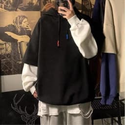 Loose Fit Hoodie Sweatshirt Men's Teenage American Retro Style Fleece Lined Wear Resistant Warm Casual Outerwear