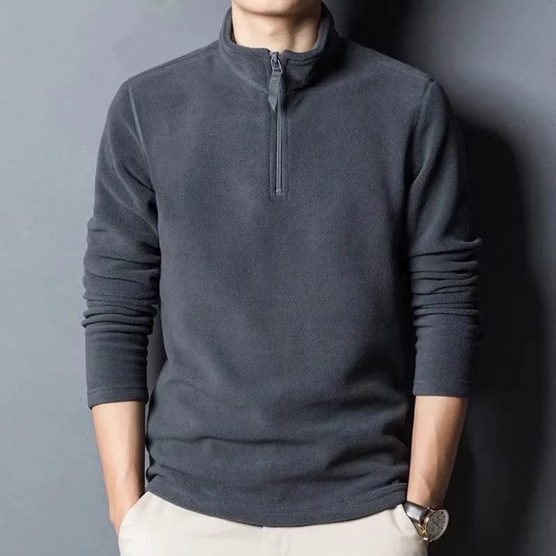 Men's Fleece Lined Zipper High Collar Sweatshirt Thermal Base Layer Loose Inner Wear Cotton Polyester Long Sleeve Autumn Wint...