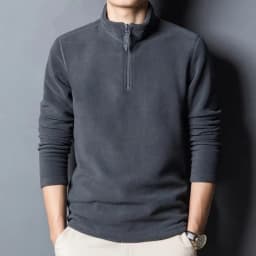 Men's Fleece Lined Zipper High Collar Sweatshirt Thermal Base Layer Loose Inner Wear Cotton Polyester Long Sleeve Autumn Wint...