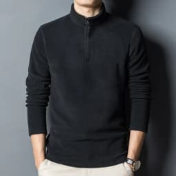 Men's Fleece Lined Zipper High Collar Sweatshirt Thermal Base Layer Loose Inner Wear Cotton Polyester Long Sleeve Autumn Wint...