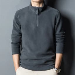 Men's Fleece Lined Zipper High Collar Sweatshirt Thermal Base Layer Loose Inner Wear Cotton Polyester Long Sleeve Autumn Wint...