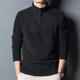 Men's Fleece Lined Zipper High Collar Sweatshirt Thermal Base Layer Loose Inner Wear Cotton Polyester Long Sleeve Autumn Wint...