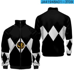 Coats Anime Mighty Morphin Cosplay Costume Hoodies 3D Printed Stand Collar Zipper Jacket Sportswear Sweatshirt