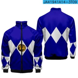 Coats Anime Mighty Morphin Cosplay Costume Hoodies 3D Printed Stand Collar Zipper Jacket Sportswear Sweatshirt