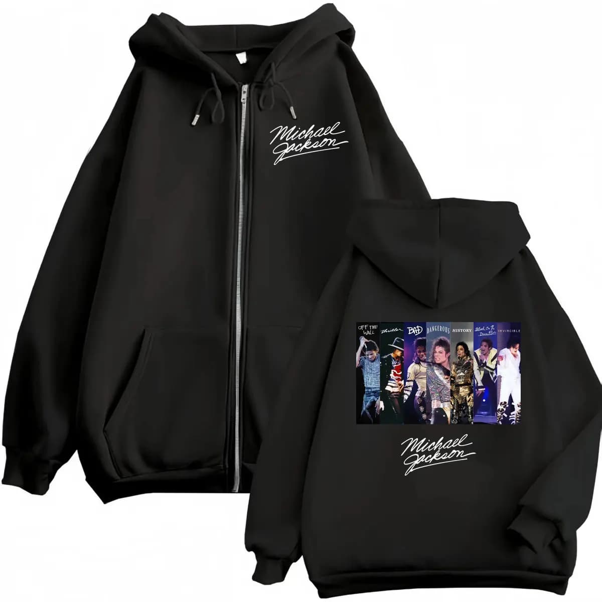 Vintage Classic Michael Jackson Graphic Zipper Hoodie Men's Women Rock Fashion Zip Up Sweatshirts Casual Loose Fleece Pullovers