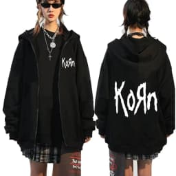 Korn Rock Band Ftl 25 Follow The Leader Zipper Hoodie Men Women Gothic Casual Zip Up Hoodies Men's Vintage Graphic Zip Up Jacket