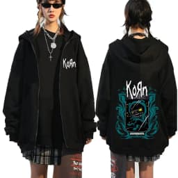 Korn Rock Band Ftl 25 Follow The Leader Zipper Hoodie Men Women Gothic Casual Zip Up Hoodies Men's Vintage Graphic Zip Up Jacket